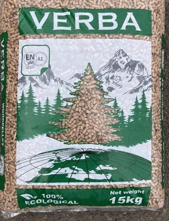 Verba Houtpellets – 65 zakken (975 kg) – Naaldhoutpellets – EN+ A1 & DIN+ gecertificeerd – Premium kwaliteit