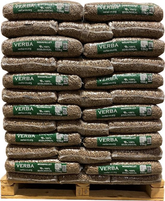 Verba Houtpellets – 65 zakken (975 kg) – Naaldhoutpellets – EN+ A1 & DIN+ gecertificeerd – Premium kwaliteit