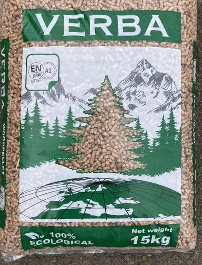 Verba Houtpellets – 65 zakken (975 kg) – Naaldhoutpellets – EN+ A1 & DIN+ gecertificeerd – Premium kwaliteit