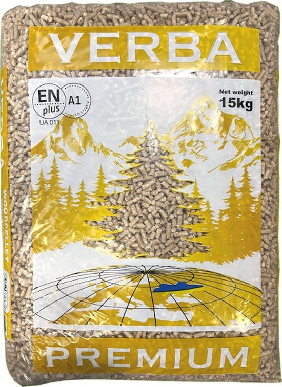Verba Premium Houtpellets – 65 zakken (975 kg) – 100% naaldhout – ENplus A1 & DINplus