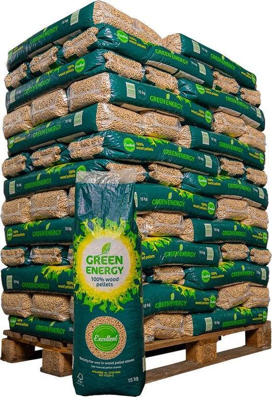 Excellent Green Energy Houtpellets – 975 kg (65 zakken x 15 kg) – 100% dennenhout – DINplus gecertificeerd